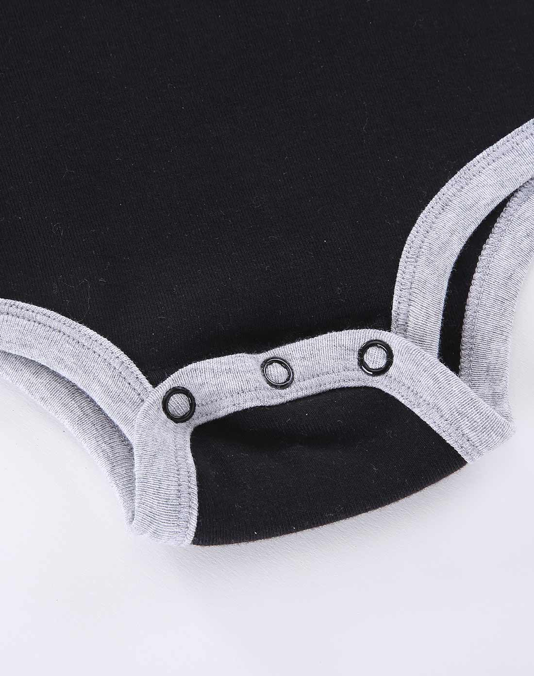 功夫熊猫kongfupanda宝宝的潮牌服饰男童黑灰色熊猫大侠短袖包屁衣852