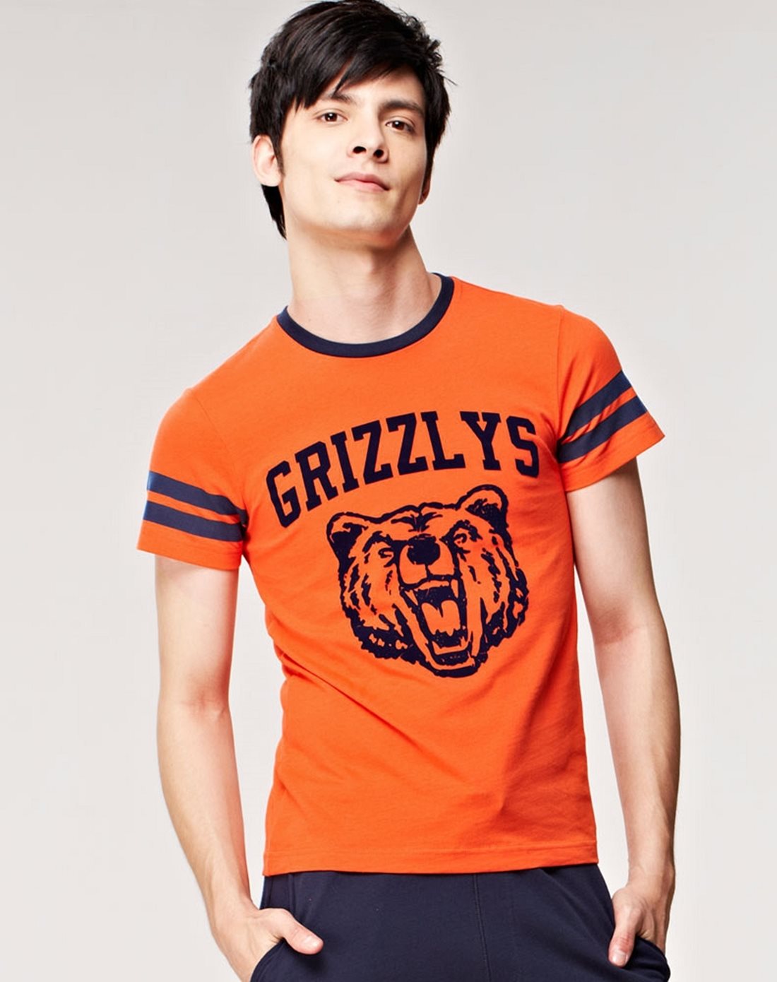 鲜艳橙色激潮运动风印花纯棉短袖t恤