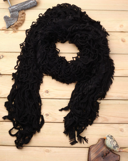 黑色经典流苏纹围巾