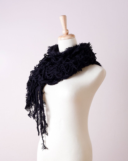 黑色经典流苏纹围巾