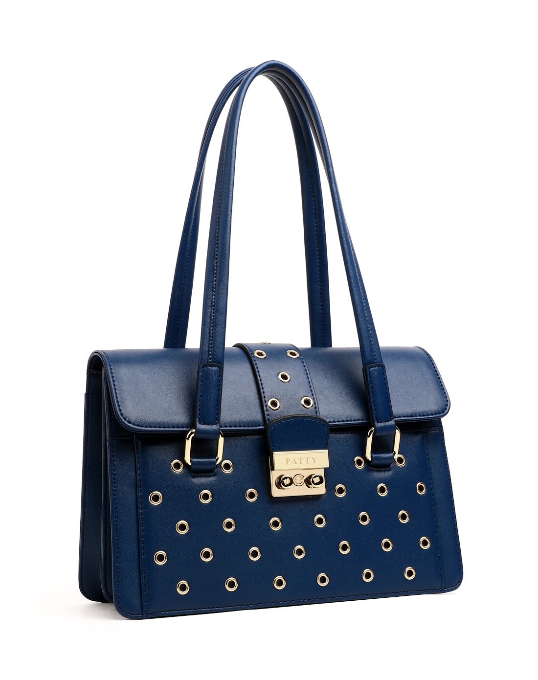 芭迪patty女包专场 女士蓝时尚圆孔铆钉淑媛必备单肩手提包