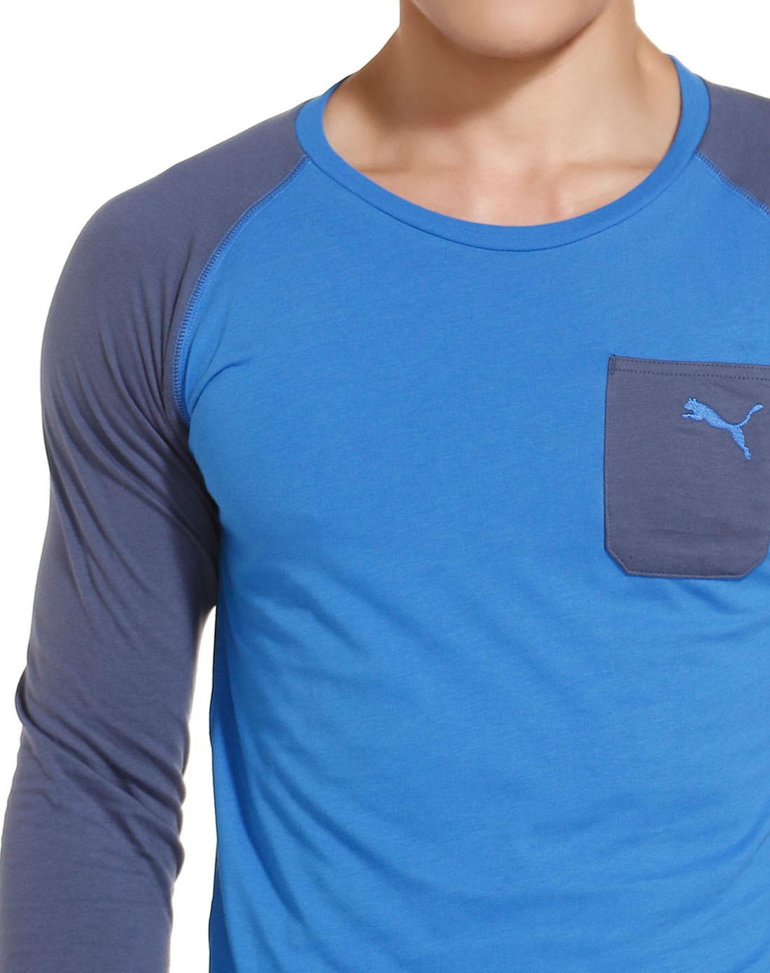 彪马puma 时尚拼接 男款灰色长袖t恤 休闲圆领