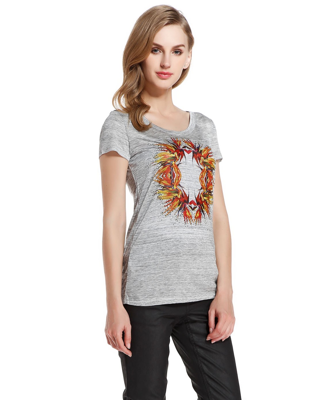 灰色时尚烫印短袖t恤