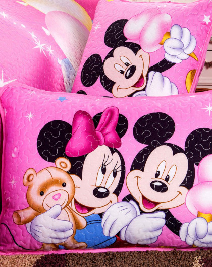 淡粉色米奇米妮床盖三件套180*220cm