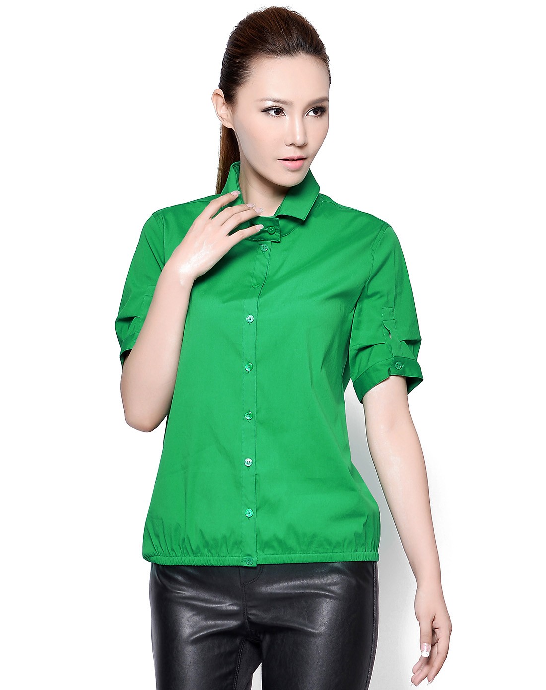 碧绿色简洁大气宽松随性短袖衬衫