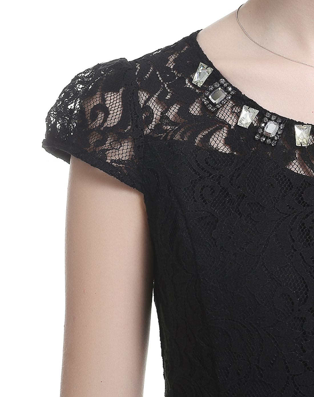 斯尔丽sierli连衣裙优雅气质蕾丝黑色短袖连衣裙3m006880_唯品会