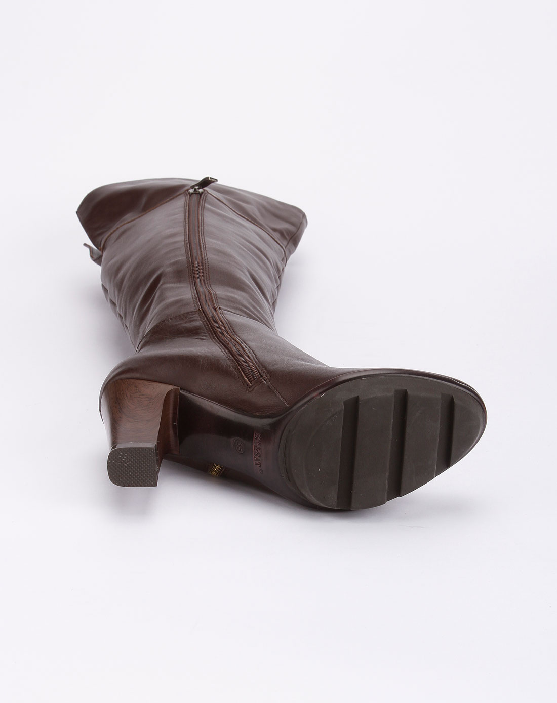 女款深咖啡色时尚拉链高跟过膝长靴