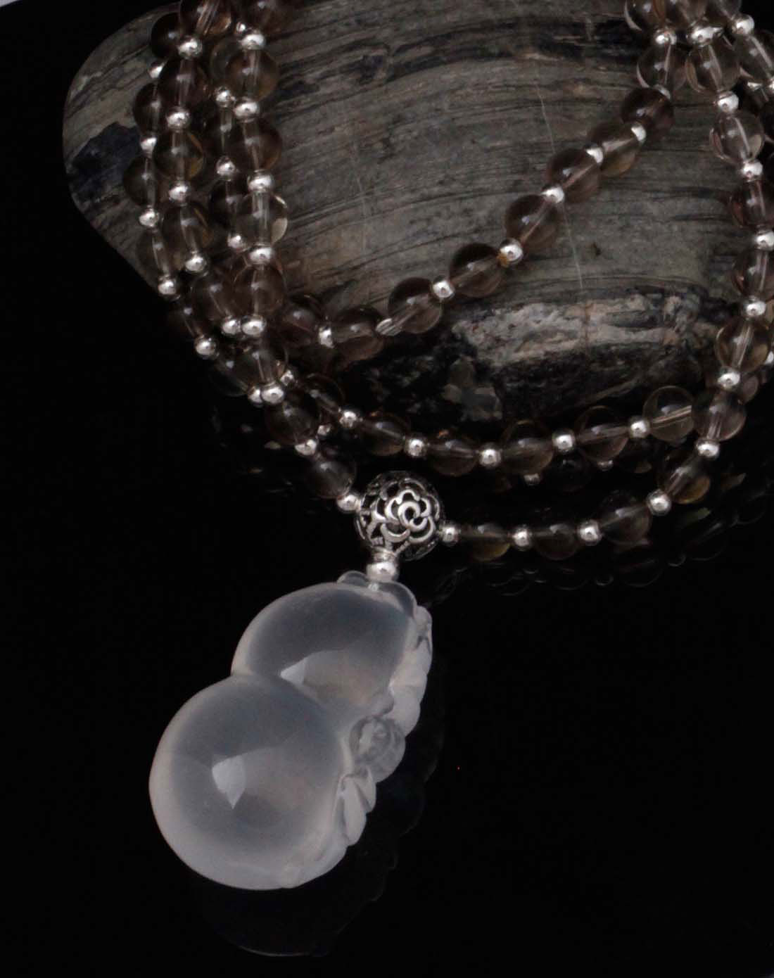 中性款白/茶色水晶葫芦寿项链(附带证书)