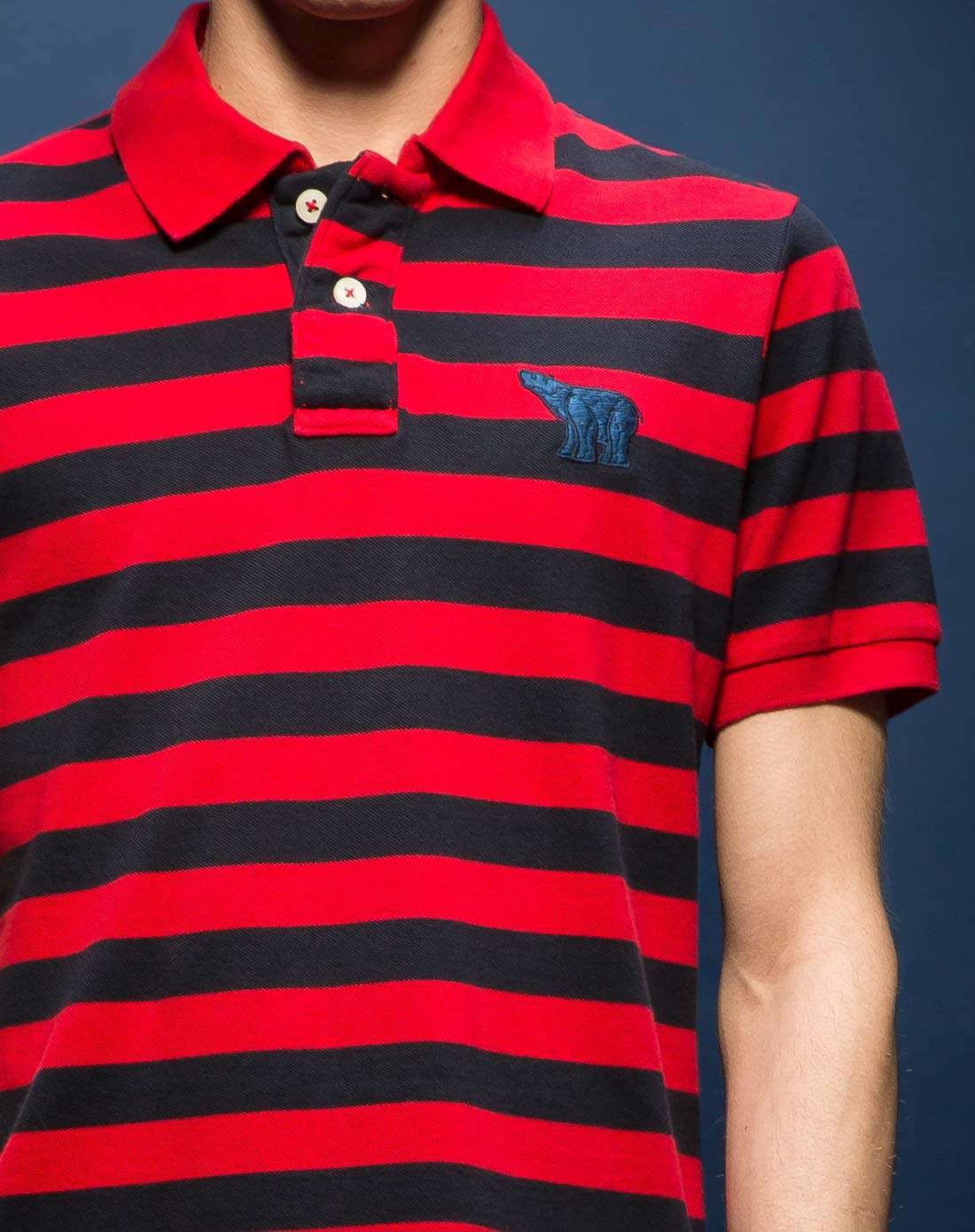 男红黑条纹时尚休闲短袖polo衫