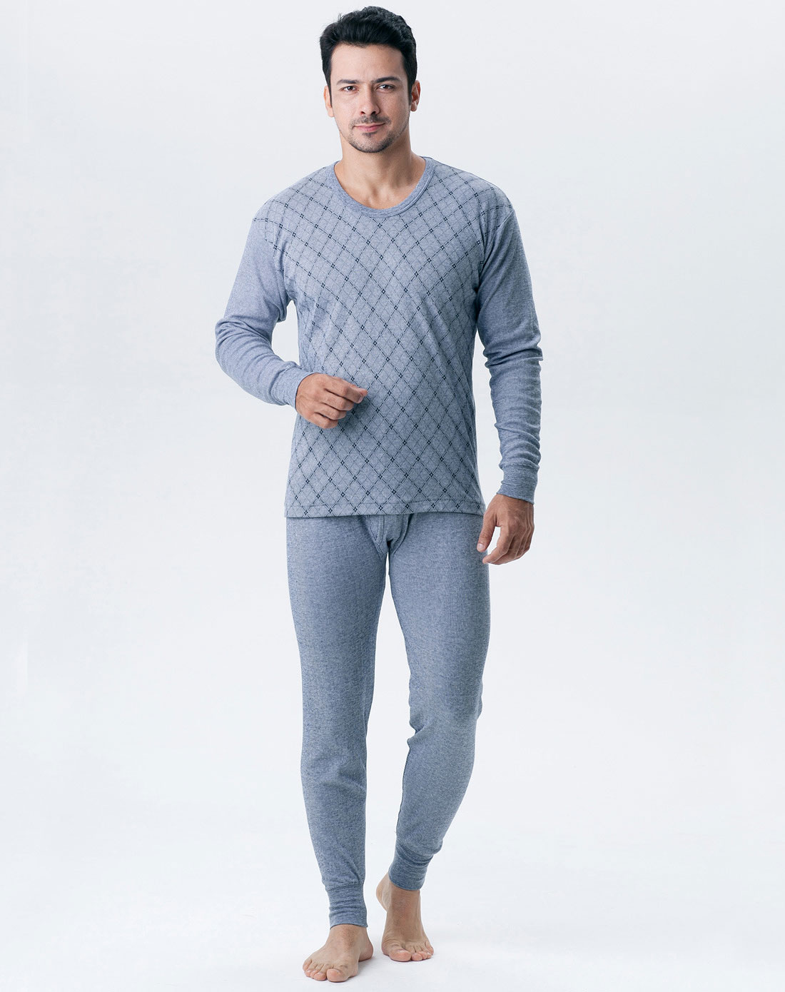 舒适棉藏青保暖男士内衣套装