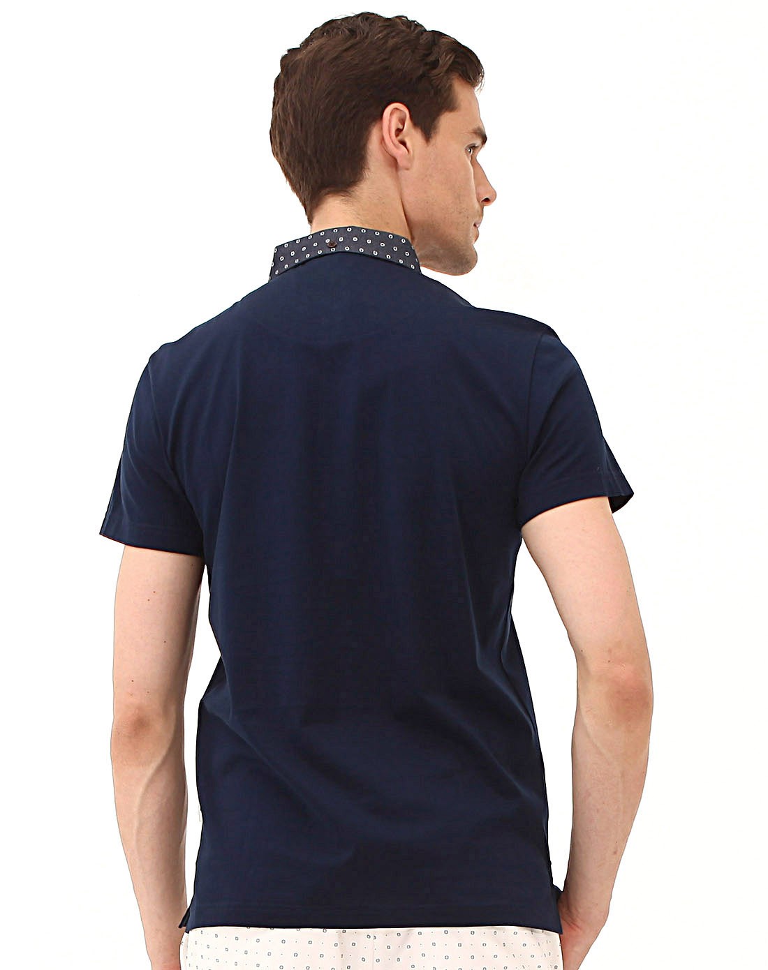 深藏蓝色休闲稳重半开襟短袖t恤