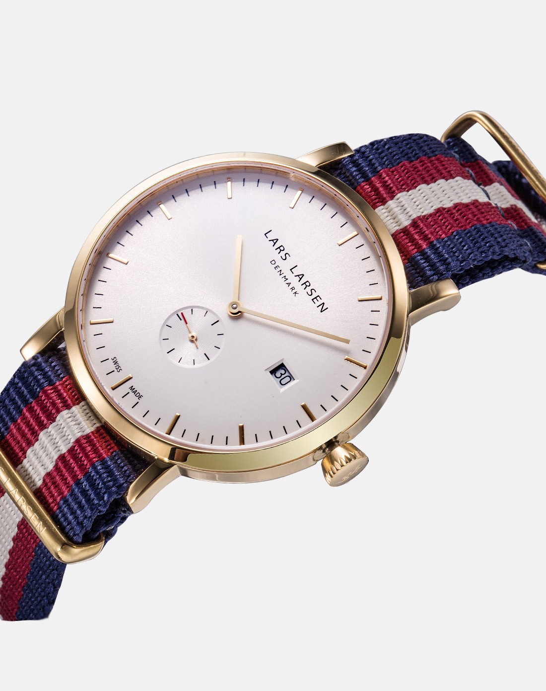原装进口larslarsen蓝宝石镜面时尚休闲尼龙表带男款石英表