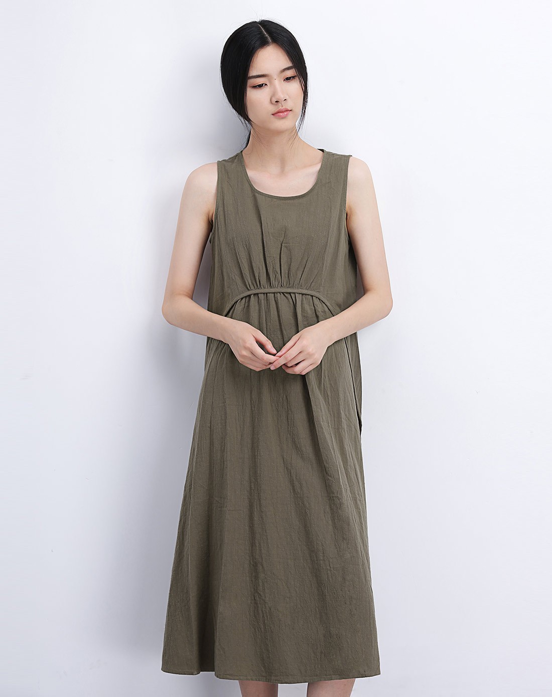 女式暗橄榄绿连衣裙