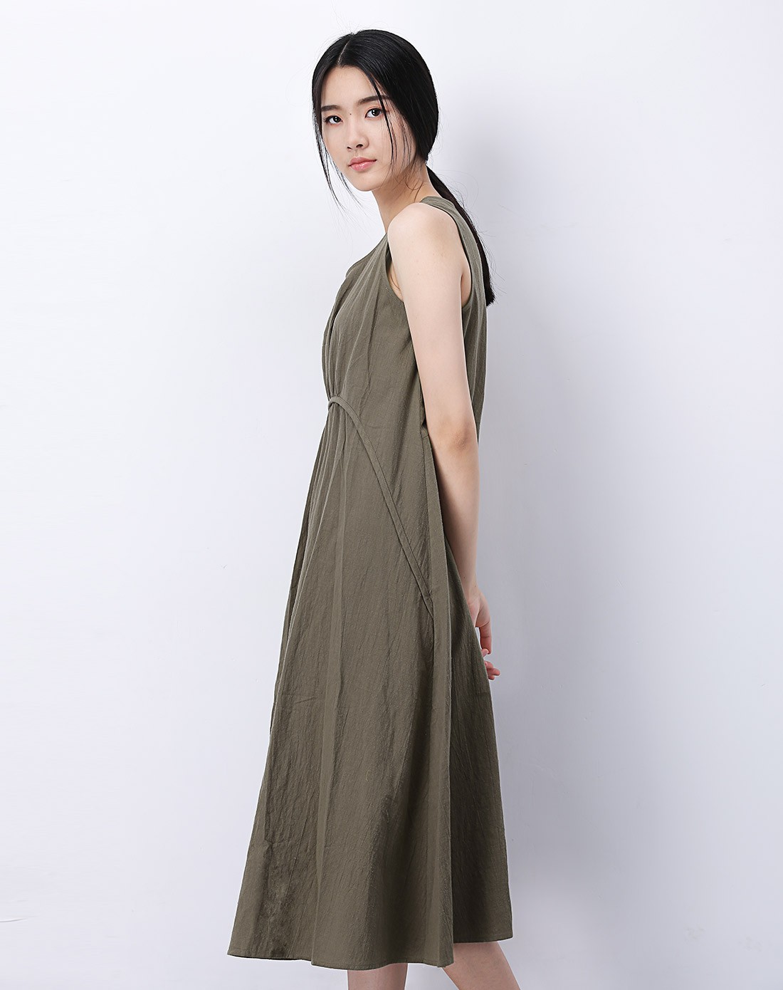 女式暗橄榄绿连衣裙