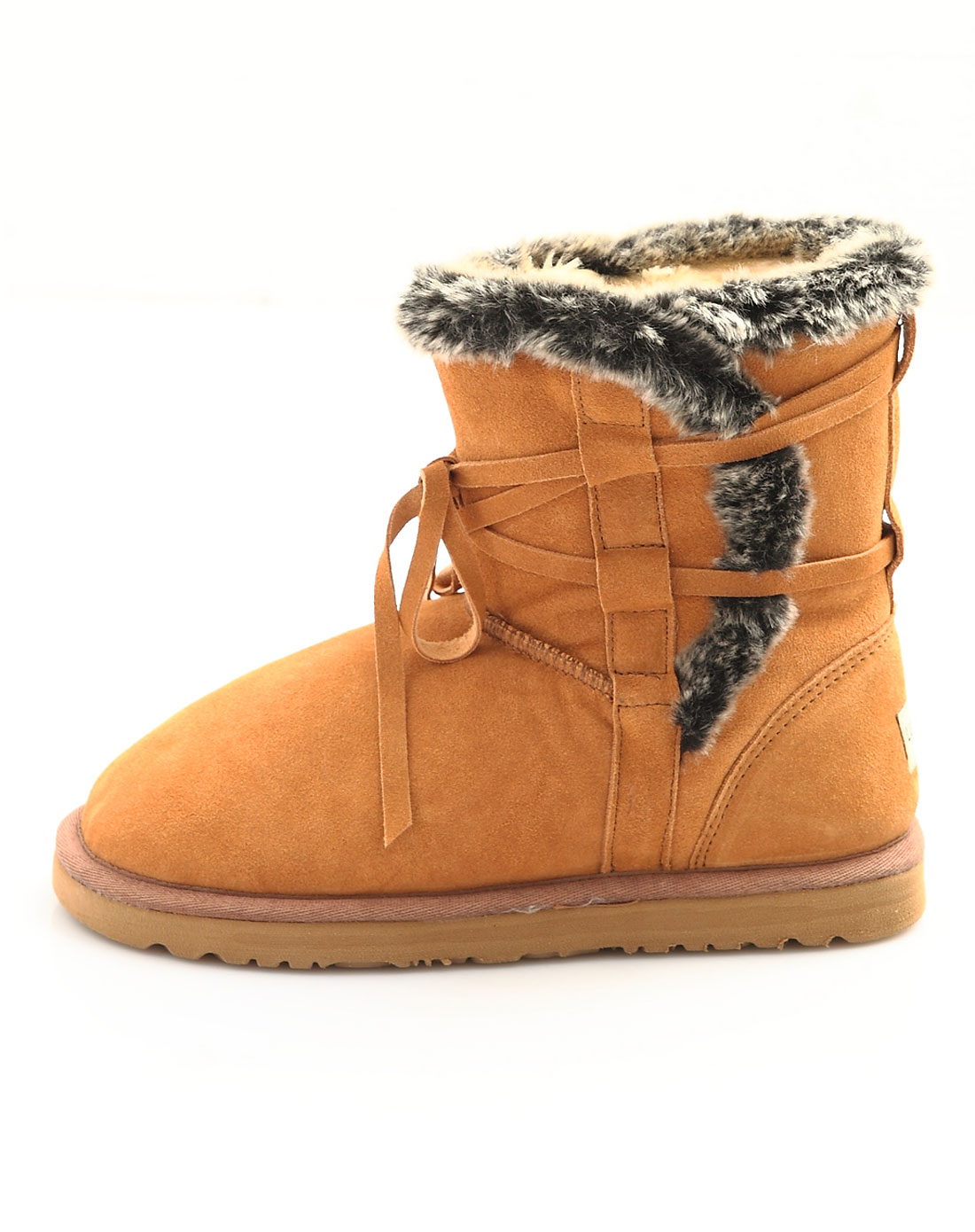 女款栗色中筒毛口款雪地靴