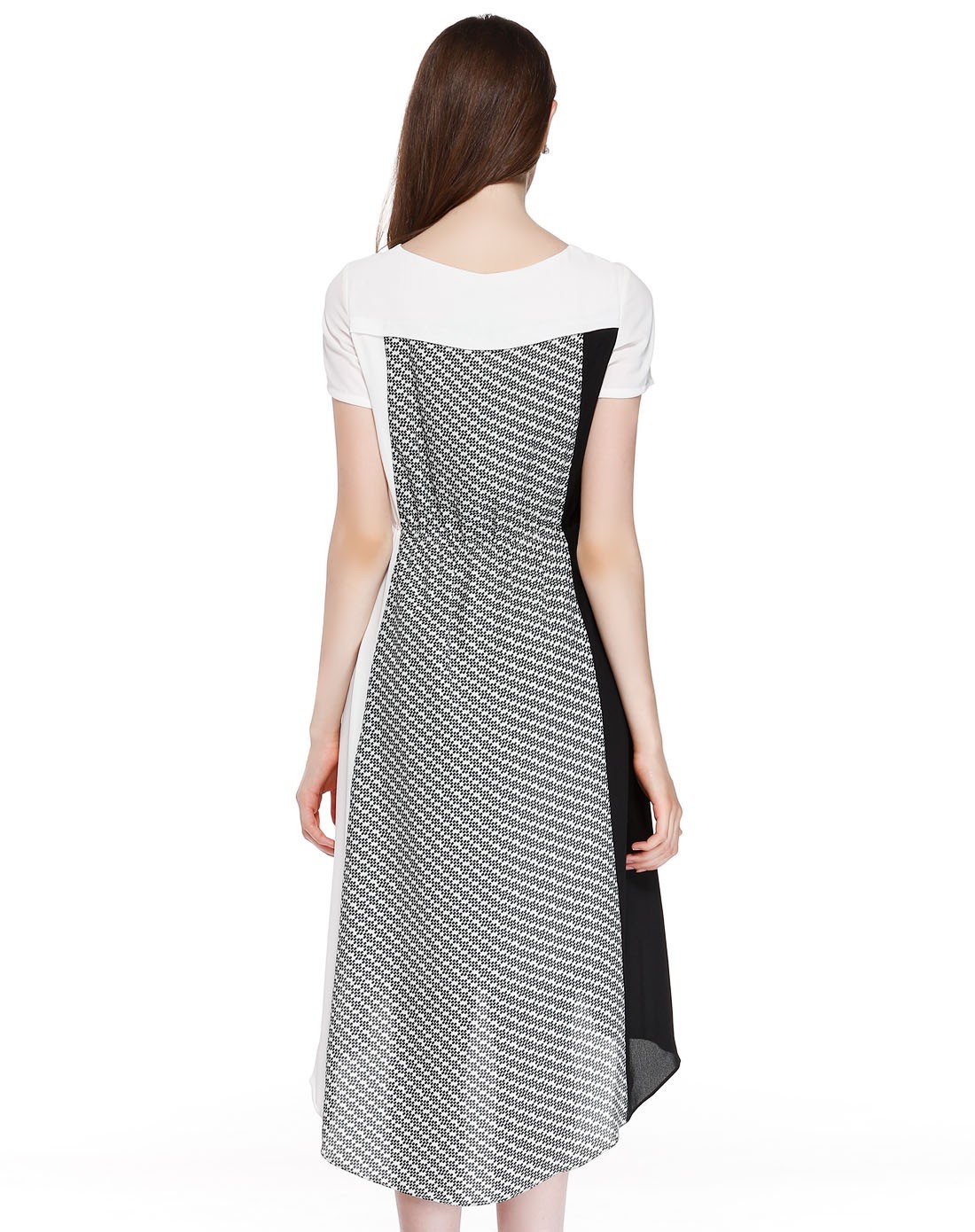 珂尼蒂思conatus女装专场 > 黑花色名媛气质印花拼接短袖连衣裙