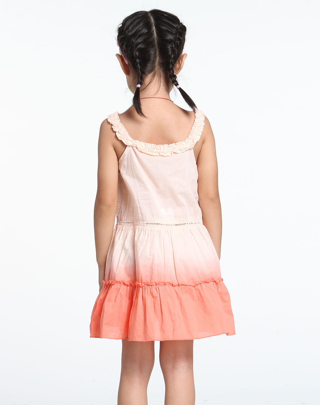 女童橘黄色简约吊带连衣裙