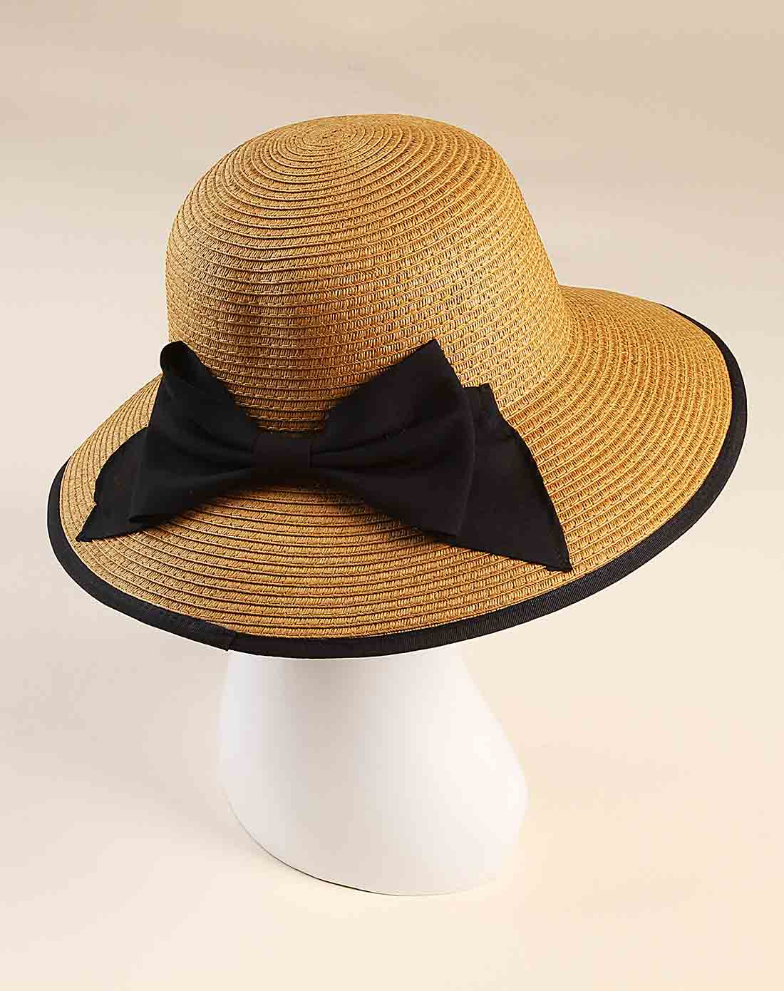 卡其色蝴蝶结宽檐帽