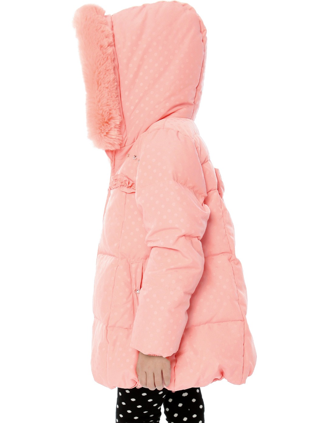 女童浅粉色中长款羽绒服