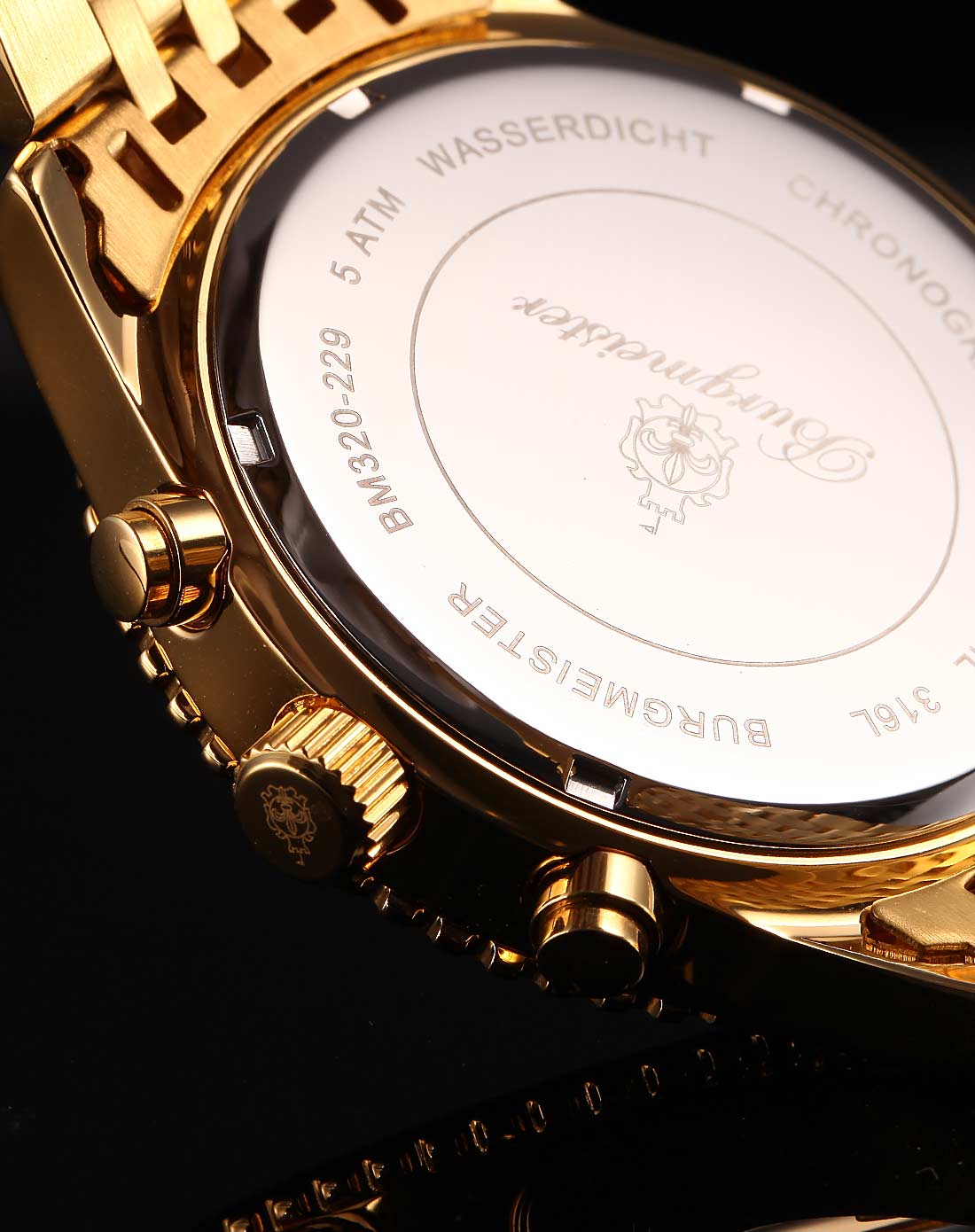 德国名表burgmeister伯格麦斯特石英男表ip金色钢带