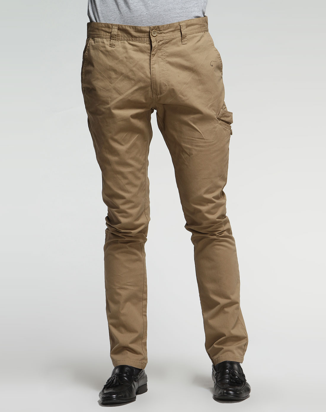 深卡其色舒适休闲长裤