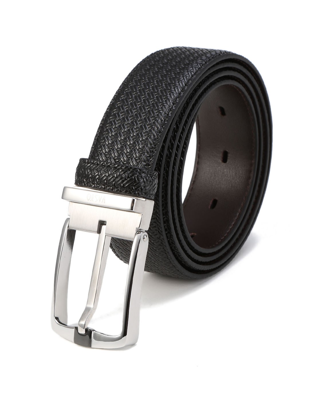 华斯度黑色编织纹时尚皮带33228427191_唯品会