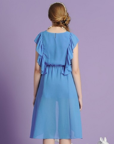 优雅蓝色短袖连衣裙