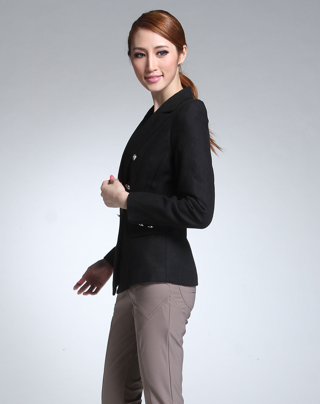 iaizo 女款黑色双排扣西装