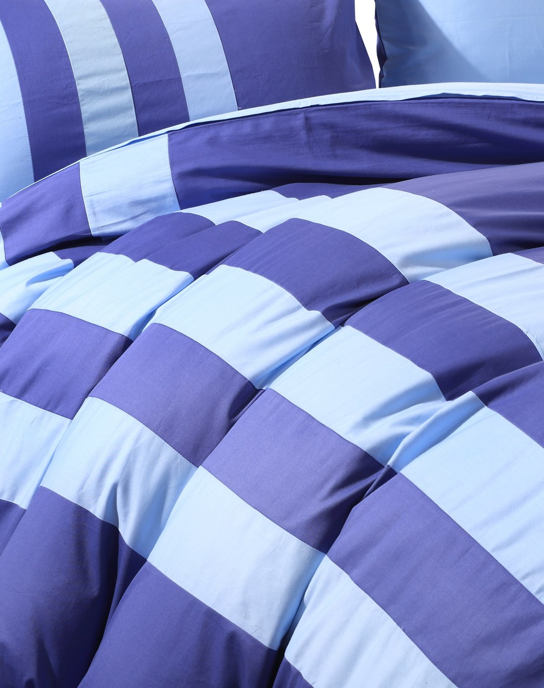 蓝配浅蓝色素色双拼埃及棉四件套1.5米床