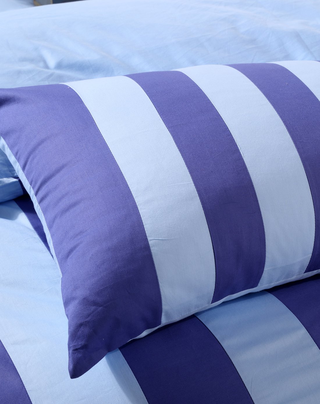 蓝配浅蓝色素色双拼埃及棉四件套1.5米床