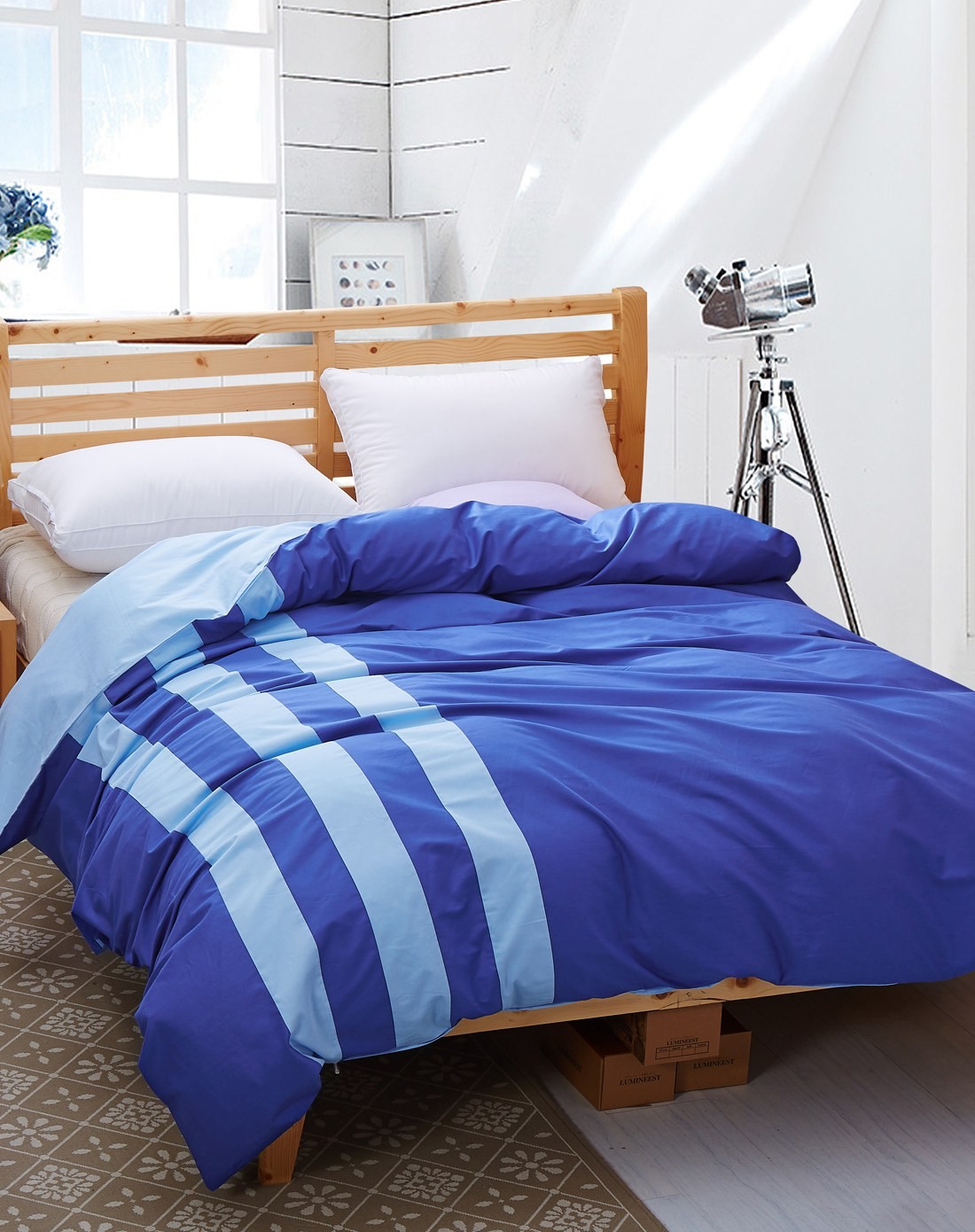 蓝配浅蓝色素色双拼埃及棉被套220*240cm