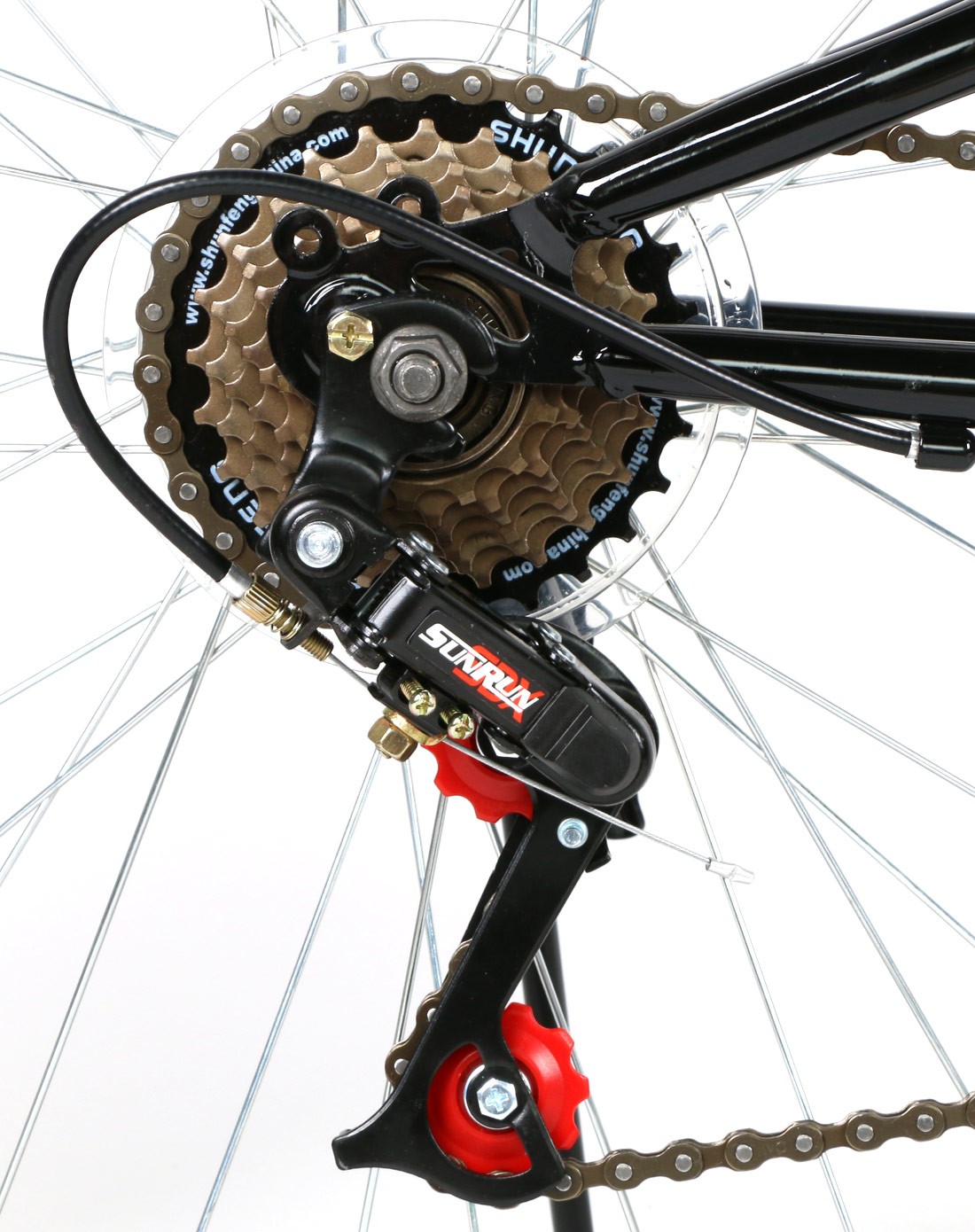 shita 26寸红黑色转把21s变速v刹全能避震山地车hanma26