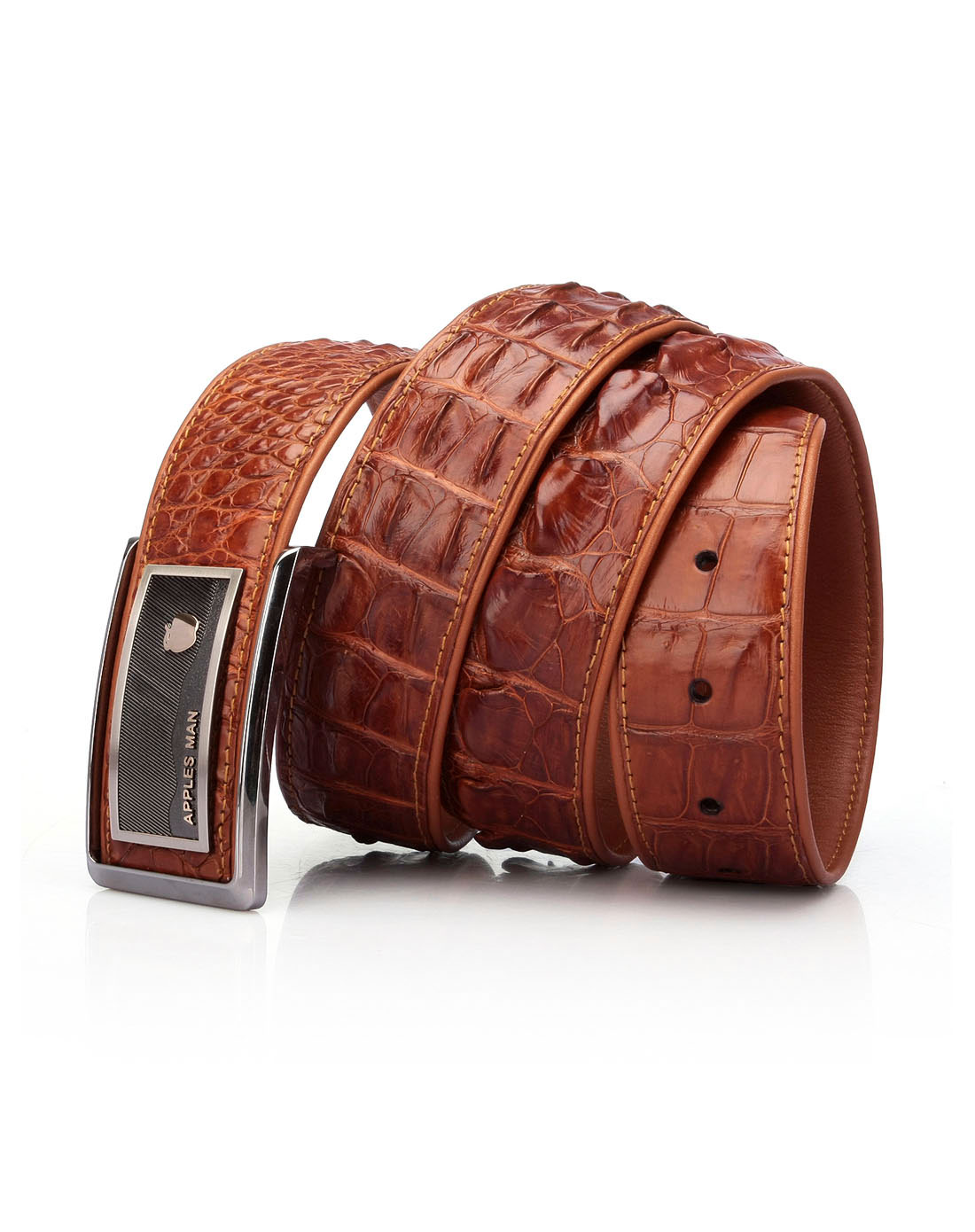 苹果apples男士皮具专场-啡色鳄鱼皮皮带