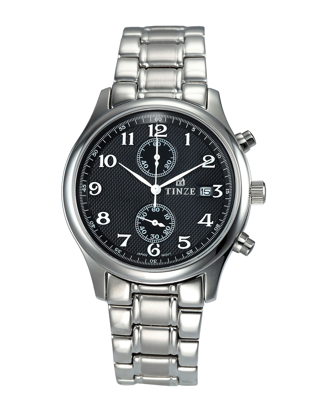 天际tinze手表专场-男款黑/银色数字显示钢带石英手表