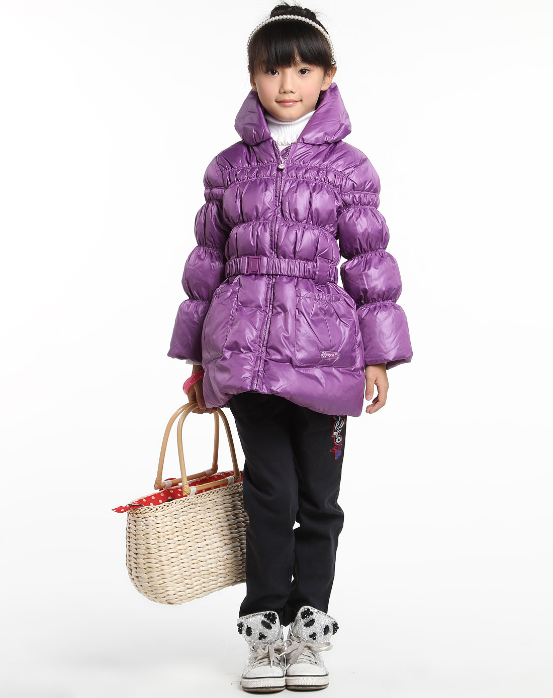 女童紫色拉链长袖羽绒服