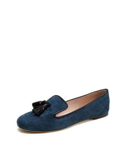 giorgio fabiani 意大利纯进口真皮底蓝色流苏时尚休闲平底鞋