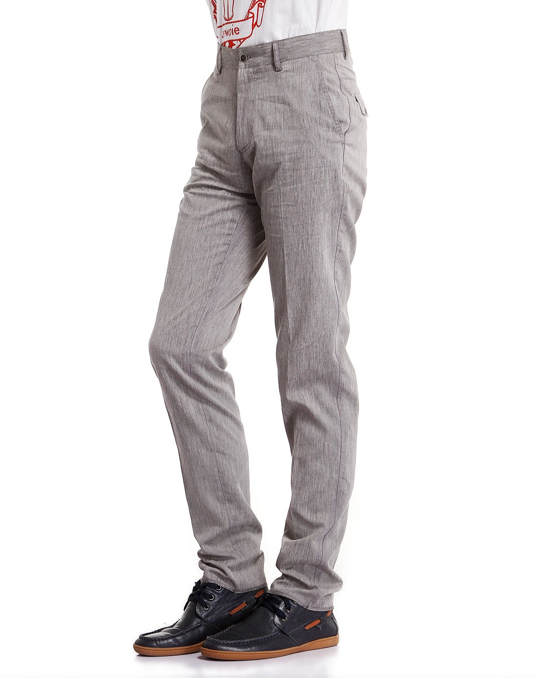 亚麻都市时尚烟灰色休闲长裤