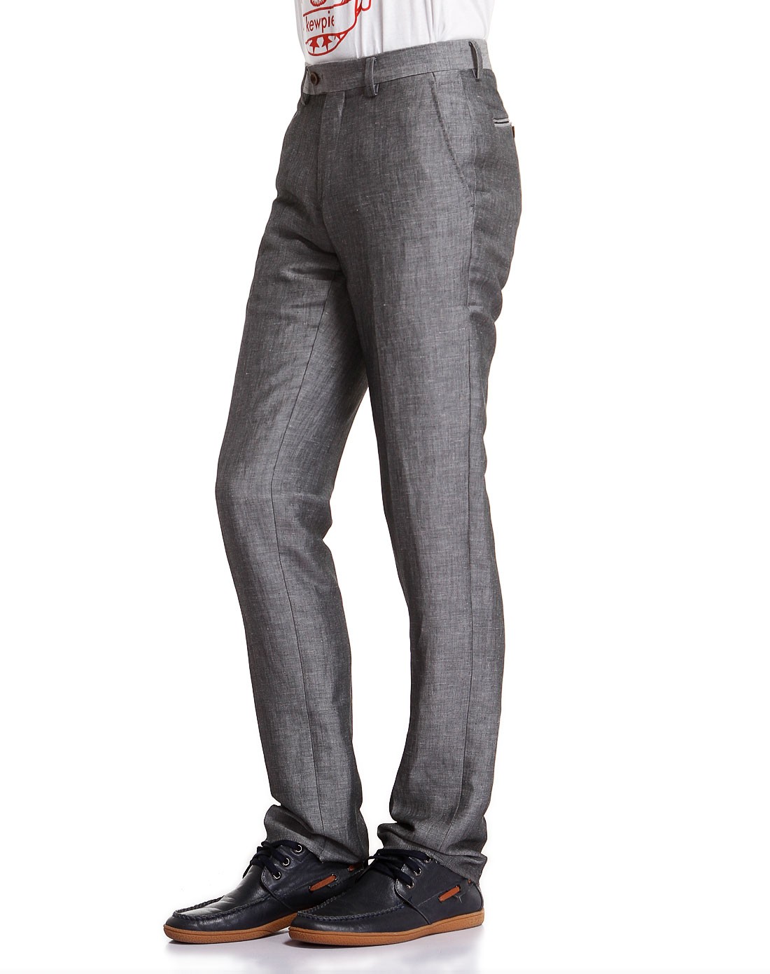 亚麻职场时尚修身灰色西裤