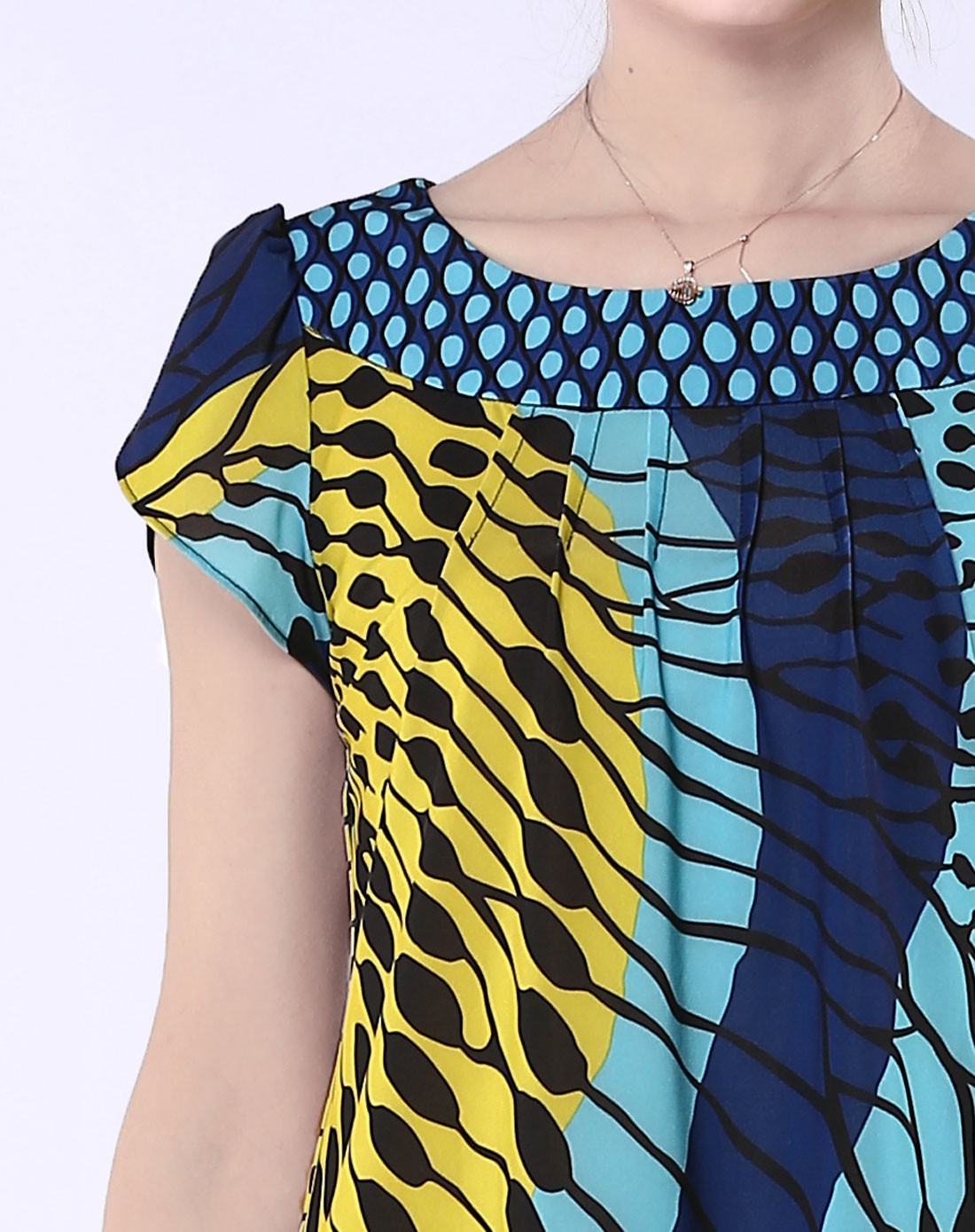 蓝/多色两片袖宽松短袖上衣