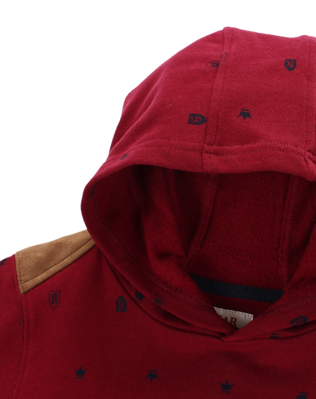 男童铁锈红针织印花连帽卫衣