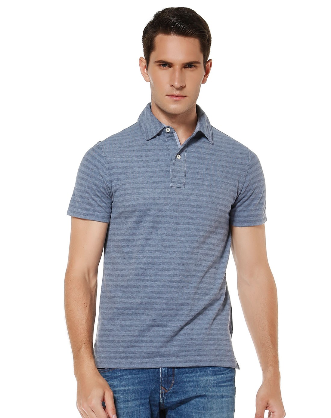 灰蓝色暗条纹短袖polo衫