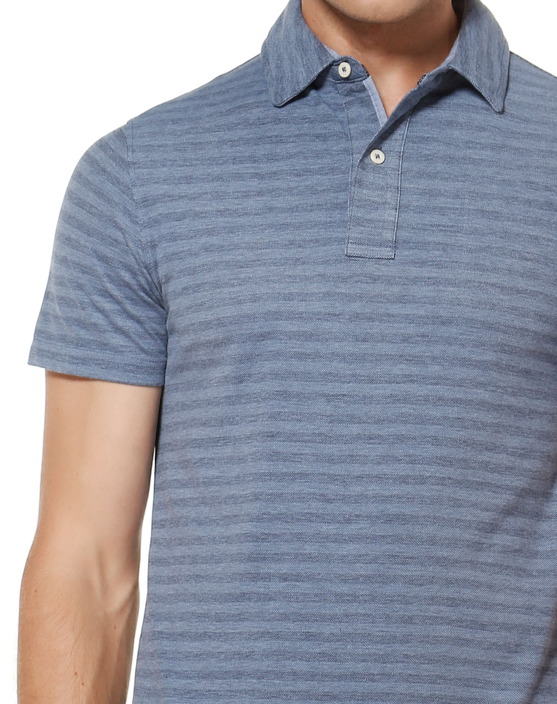 灰蓝色暗条纹短袖polo衫