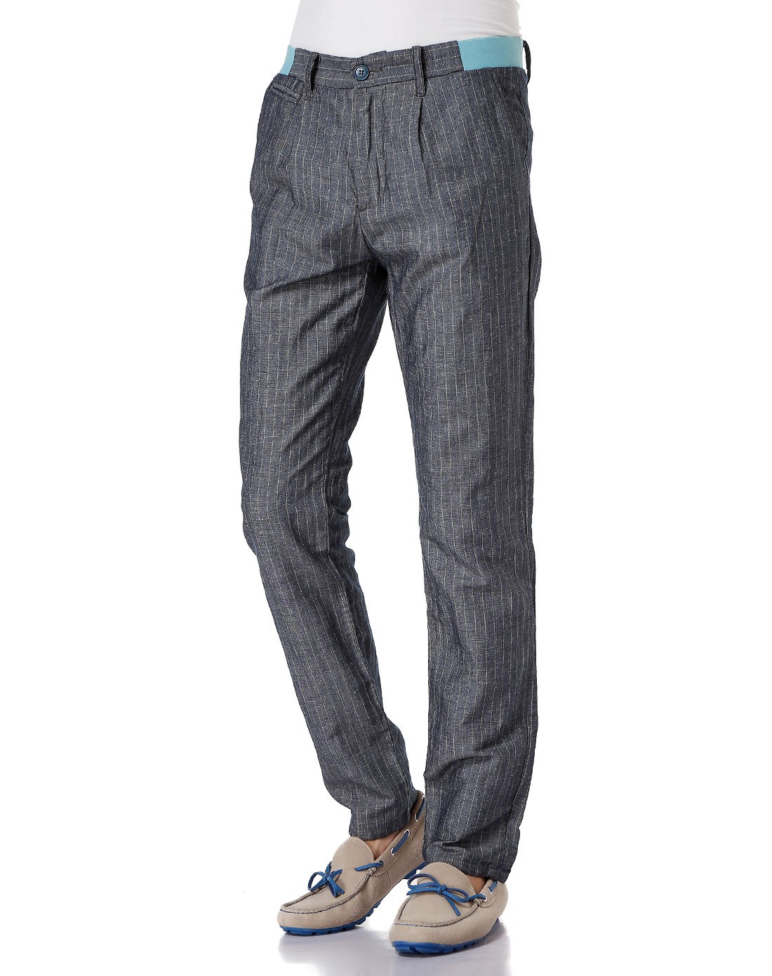 暗灰蓝色欧美风格别致休闲长裤