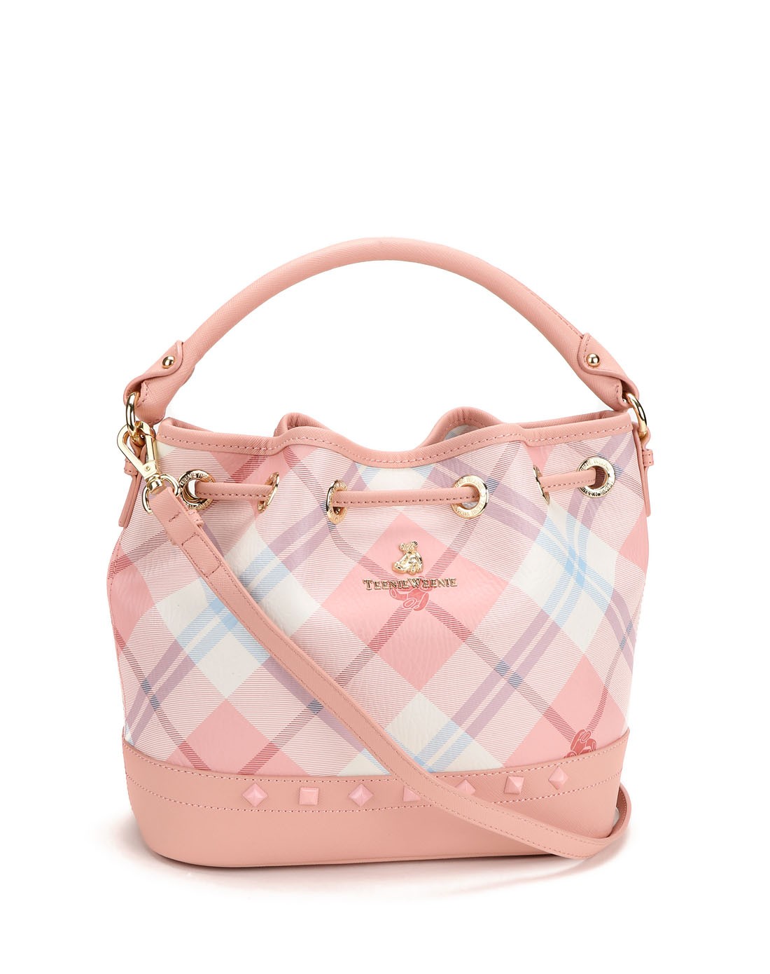 女款粉/白色时尚菱格纹两用包