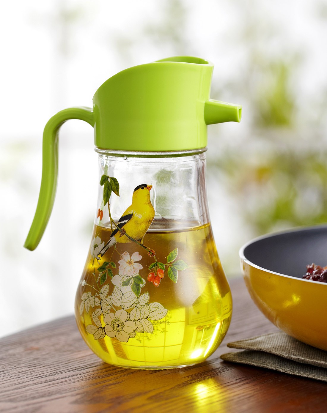 美式设计印花刻量玻璃油壶300ml