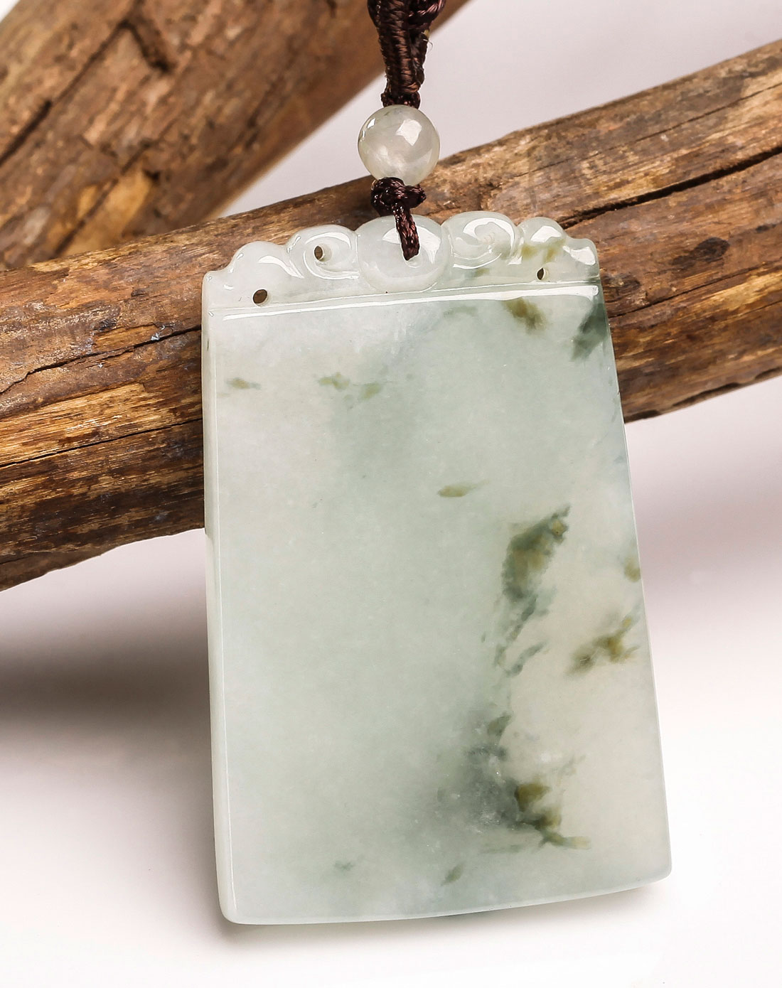 a货翡翠雅士意境飘花平安无事牌(附国检证书)