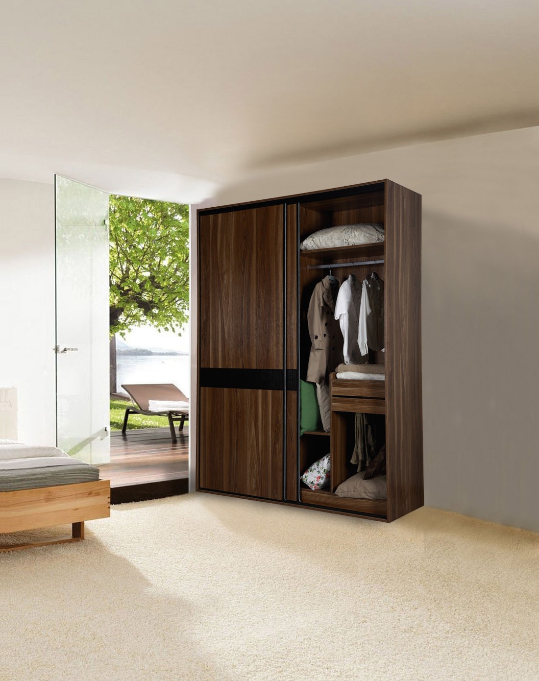 8*2.4大衣柜yg002 黑色腰线 欧洲胡桃