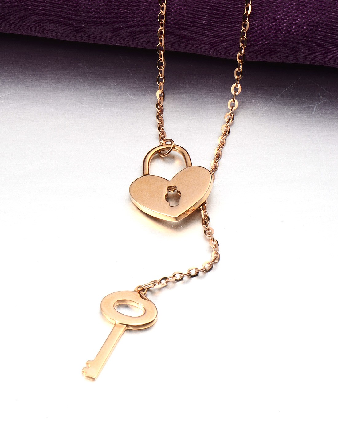 心锁链一18k玫瑰金项链