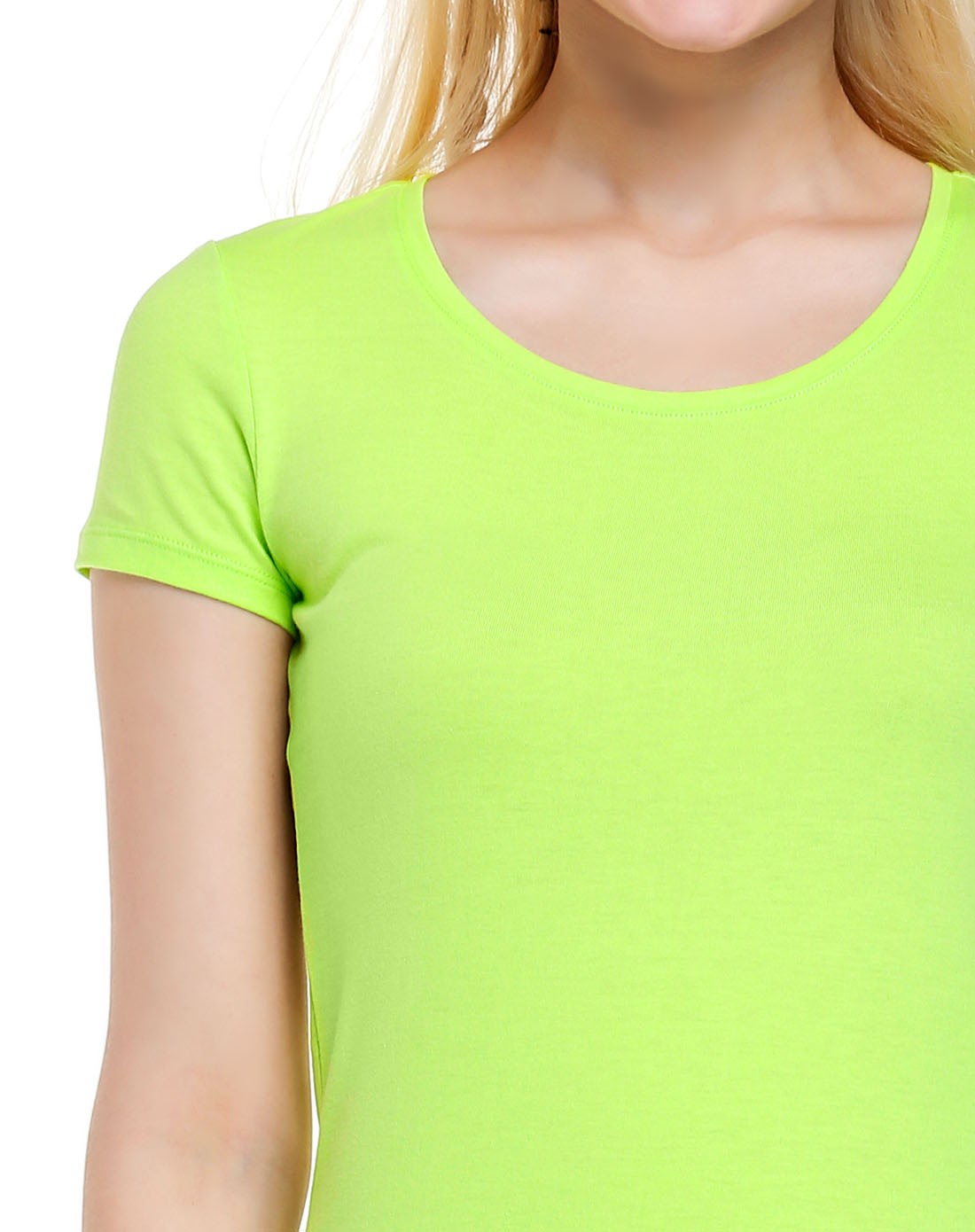 黄绿色圆领基本款短袖t恤