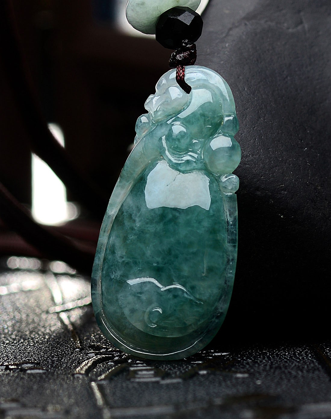 天然a货翡翠冰润飘蓝花有求必应吊坠